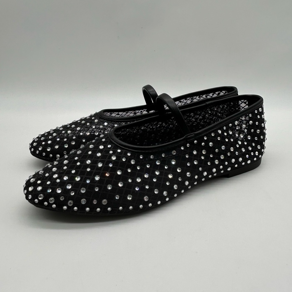 Madden NYC Black Mesh Rhinestone Mary Jane Flats | Size 10 Vegan | New with Box - Picture 4 of 11